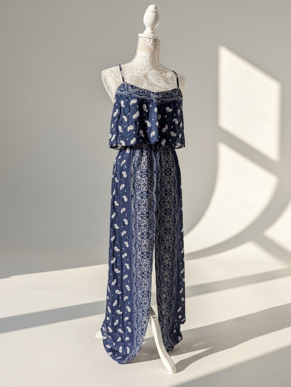 Vera Wang Princess Paisley Beach Boho Maxi Dress Blue Size M